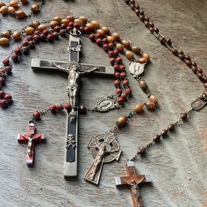 One Funeral Coffin Cross 3 sets antique rosaries